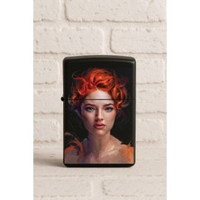 Nurdic Uv Baskılı Desenli Metal Benzinli Siyah Çakmak Cep Çakmağı - Portre Kadın