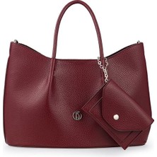 Bilik Deri Logo Detaylı Bordo Kadın El Çantası Riv 147-R