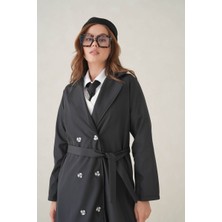 D1fference Su Geçirmez Kruvaze Yaka Sık Dokuma Kadın Trençkot