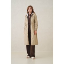 D1fference Su Geçirmez Kapüşonlu Fermuarlı Sık Dokuma Kadın Trençkot