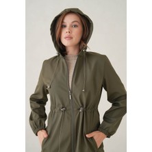 D1fference Su Geçirmez Kapüşonlu Fermuarlı Sık Dokuma Kadın Trençkot