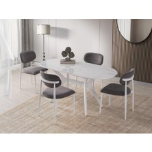 Erezoğulları Mobilya Star Polo Beyaz Mermer Mutfak Masa Sandalye Takımı 82X138