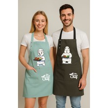 Hulganz Mutfak Önlüğü Seti 2'li Leke Tutmaz Su Itici Kumaş Solmaz Baskı Şef Ayıcık Desenli Çift Önlük