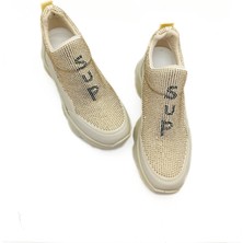 Gdt Ayakkabı Bej Renk Taş Detaylı Gizli Dolgu Topuk Lüx Tasarım Kadın Sneaker