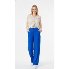 Sibel Günay Butik Kadın Ince Krep Kumaş Palazzo Parlament Mavi Pantolon | Cepli