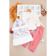 Wogi Kız Bebek Şardonlu Çiçekli Peluş Yelekli Takım 3 Parça 2603G