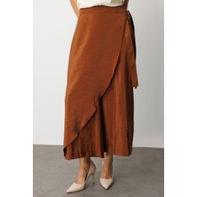 Mizalle Kahverengi Geniş Paçalı Pantolon Etek