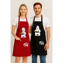 Hulganz Mutfak Önlüğü Seti 2'li Leke Tutmaz Su Itici Kumaş Solmaz Baskı Şef Ayıcık Desenli Çift Önlük