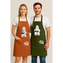 Hulganz Mutfak Önlüğü Seti 2'li Leke Tutmaz Su Itici Kumaş Solmaz Baskı Şef Ayıcık Desenli Çift Önlük