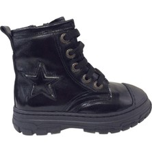 Ortopedikal 1001 Ridente Siyah Yıldızlı Patik Kız Çocuk Bot % 100 Deri Bağcık ve Fermuarlı