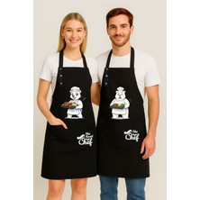 Hulganz Mutfak Önlüğü Seti 2'li Leke Tutmaz Su Itici Kumaş Solmaz Baskı Şef Ayıcık Desenli Çift Önlük