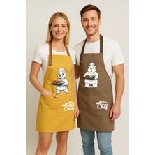 Hulganz Mutfak Önlüğü Seti 2'li Leke Tutmaz Su Itici Kumaş Solmaz Baskı Şef Ayıcık Desenli Çift Önlük