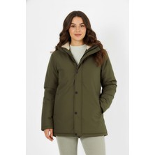 D1fference İçi Kürklü Cepli Kapüşonlu Jel Elyaflı Su ve Rügar Geçirmez Kadın Kışlık Mont