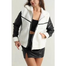 Ronanna Deri Garnili Kuzu Peluş Mont Beyaz T1220