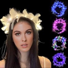 Aspata Store LED Işıklı Rgb 3 Fonksiyonlu Otrişli Parti Tacı Beyaz Renk