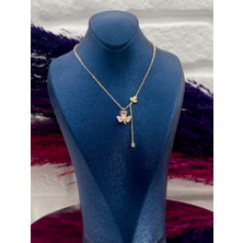 Livora Jewelry 925 Ayar Gümüş Gold Renk Mineli Kelebek Modeli Zarif Kadın Kolye