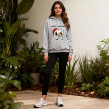 Hena Snoopy Christmas Cozy Sweatshirt Gri Kapüşonlu Özel Tasarım Pamuklu