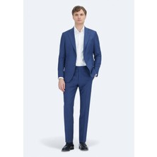 Ramsey Lacivert Çizgili Zeroweight Slim Fit %100 Yün Takım Elbise