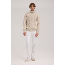 Jakamen Bej Slim Fit Tam Balıkçı Yaka Triko Kazak