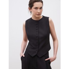 Soulife Bisiklet Yaka Krep Kadın Klasik Yelek