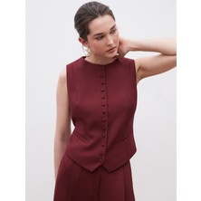 Soulife Bisiklet Yaka Krep Kadın Klasik Yelek