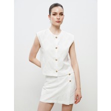 Bisiklet Yaka Ajurlu Brode Kadın Klasik Yelek