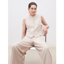 Soulife Bisiklet Yaka Krep Kadın Klasik Yelek