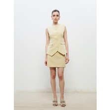 Beli Fermuarlı Keten Görünümlü Mini Etek