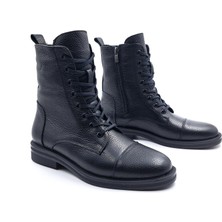 Sovenso SV515 Hakiki Deri Oxford Tarz Kadın Siyah Postal Bot