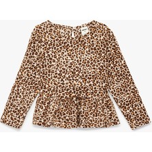 Koton Leopar Desenli Uzun Kollu Tişört Kız Çocuk Günlük Stil Polyester Karışımlı