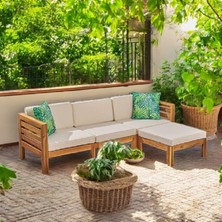 Zerka Concept Prime Masif Kestane Ahşap Bahçe Balkon Sehpasız Köşe Takımı Meşe
