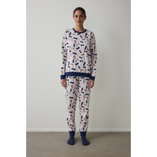 Penti Açık Pembe Pijama Time Bisiklet Yaka Pamuklu Uzun Kollu Pijama Takımı