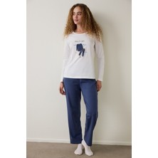 Penti Lacivert Anatomy Bisiklet Yaka Uzun Kollu Pamuklu Pijama Takımı