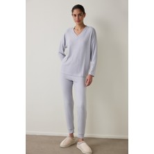 Penti Açık Gri Melanj Cozy V Yaka Uzun Kollu Termal Etkili Pijama Takımı