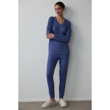 Penti Lacivert Cozy V Yaka Uzun Kollu Termal Etkili Pijama Takımı