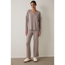 Penti Latte Mocha Soft V Yaka Uzun Kollu Termal Etkili Pijama Takımı