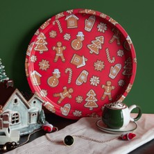 Sarkap Home Yılbaşı Desenli Dekoratif Metal Tepsi - Ginger Bread