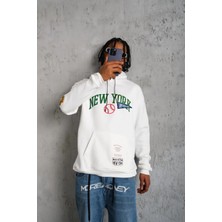 Velmora Fashion Erkek Baskılı Kapüşonlu Sweatshirt - Beyaz -Vlmr