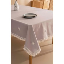 Silvio Gri Güpür Çiçekli Masa Örtüsü 160X220 cm