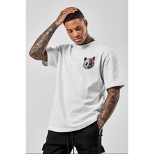 Velmora Fashion Unisex Baskılı Oversize T-Shirt - Beyaz -Vlmr