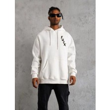 Velmora Fashion Unisex Kapşonlu Uzun Kol Baskılı Sweetshirt - Beyaz -Vlmr