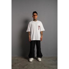 Velmora Fashion Erkek Sırt Baskılı A Kalite Oversize T-Shirt - Beyaz -Vlmr