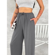 Velmora Fashion Ayrobin Oversize Kadın Pantalon - Füme -Vlmr