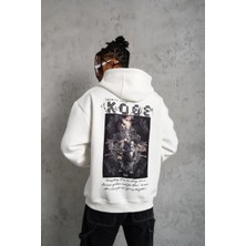 Velmora Fashion Erkek Baskılı Kapüşonlu Sweat - Beyaz -Vlmr