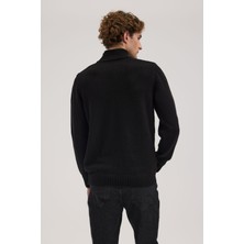 Jakamen Siyah Slim Fit Desenli Pamuklu Tam Balıkçı Yaka Triko