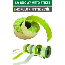 42X1500 Meto Etiket | A7 | 42 Rulo | Fıstık Yeşil | Tekstil, Konfeksiyon | Ürün Etiketi | Yapışkan