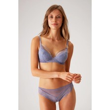 Pierre Cardin Bordo 4822 Balenli ve Pedli Ip Detaylı Dantelli Transparan Comfy Sütyen ve Külot/iç Çamaşır Takım