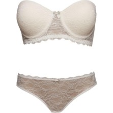 Pierre Cardin Kadın Siyah 4642 Balenli Desteksiz Straplez Sütyen Külot - Iç Çamaşır Takımı