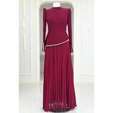 Amine Hüma Efsun Abiye Elbise Bordo