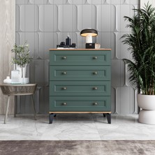 Monzio Loren 4 Çekmeceli Şifonyer Tamamı Mdf (Yeşil)